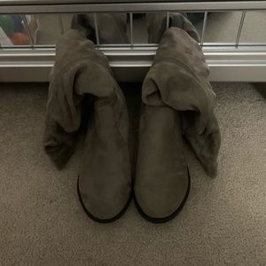 Grey suede knee high boots